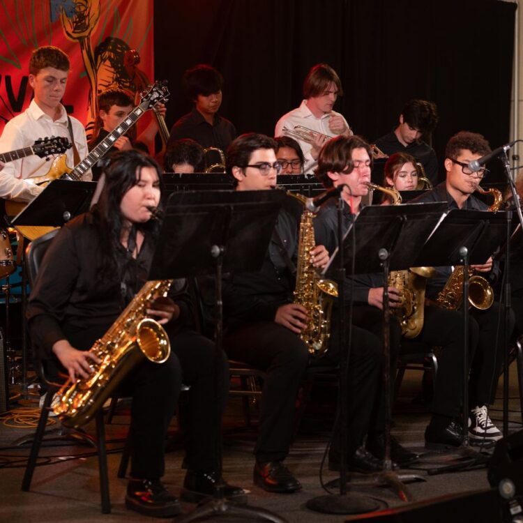 Members of the Monterey Jazz Regional All-Star Band performing on stage at MJF