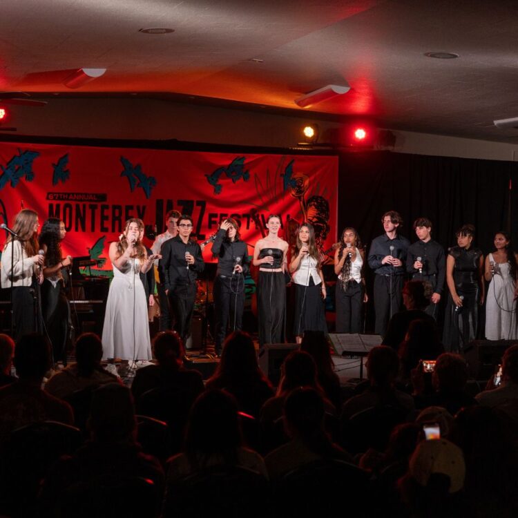 Members of the 2024 Monterey Jazz Regional All-Star Vocal Ensemble performing on stage at MJF 67