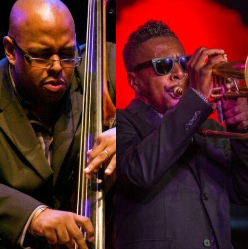 Collage of Christian McBride performing with bass and Roy Hargrove performing with trumpet