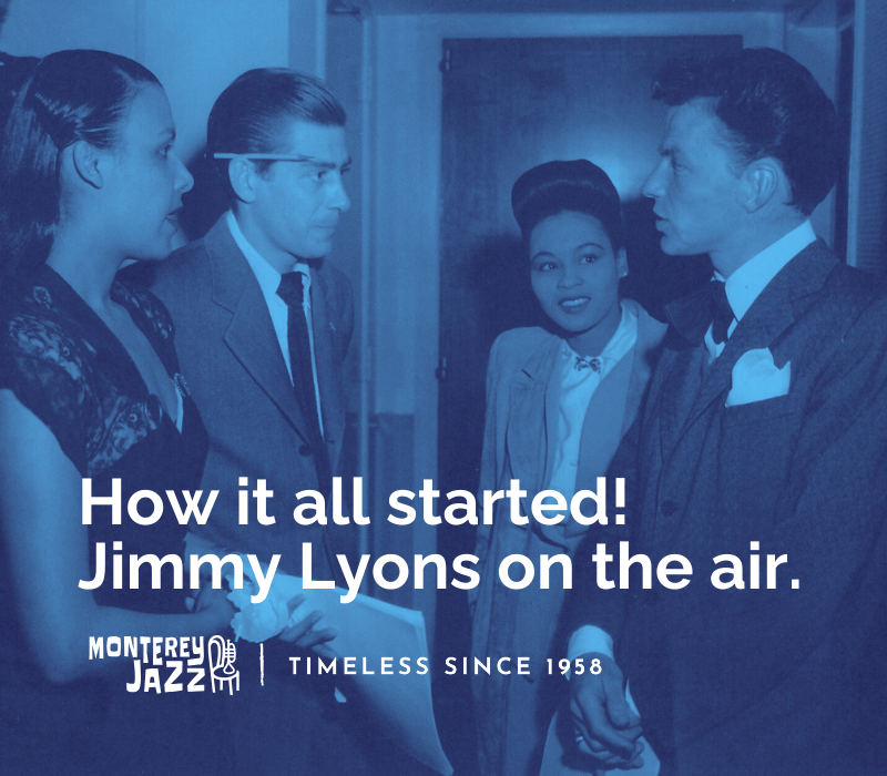 Four people having a discussion with the text 'How it all started! Jimmy Lyons on the air.'