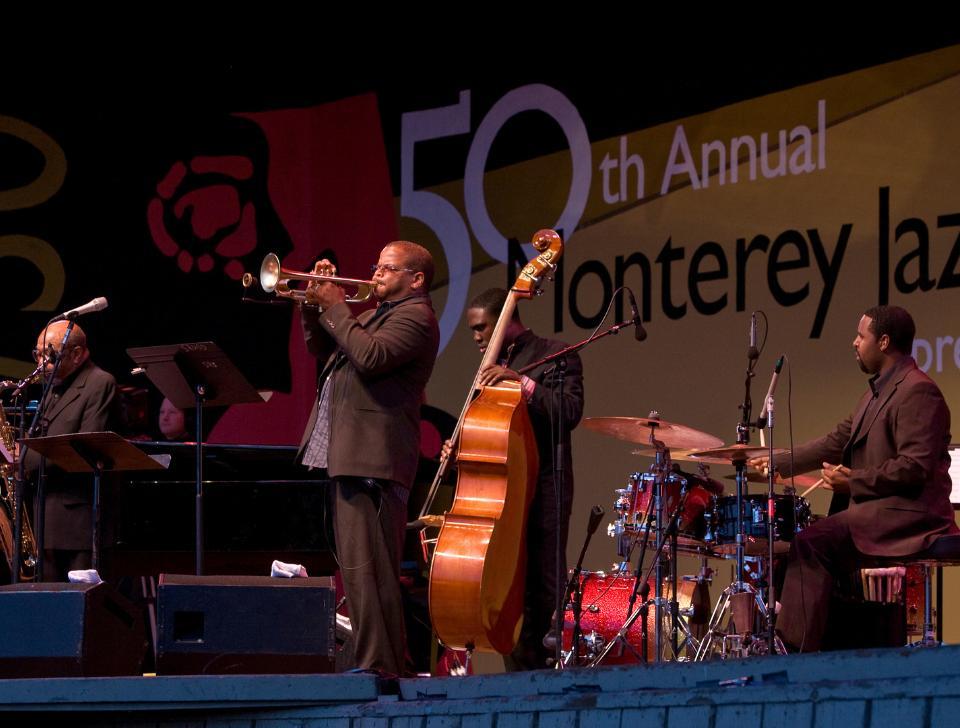 Members of the Terence Blanchard Quintet performing on stage at MJF 50