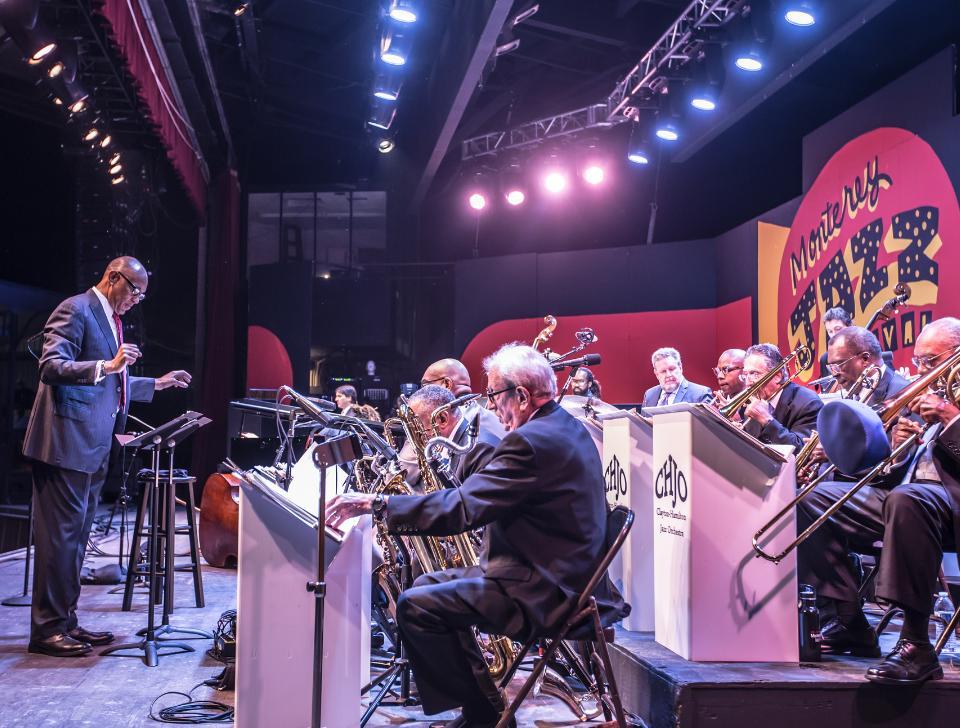 Hamilton Jazz Orchestra with Gerald Clayton Trio performing on stage