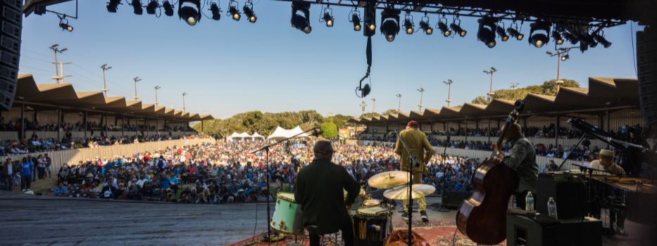 The back of a band performing on the MJF arena