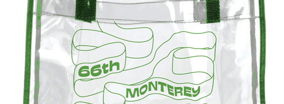 A clear reusable plastic bad that says 66th Monterey