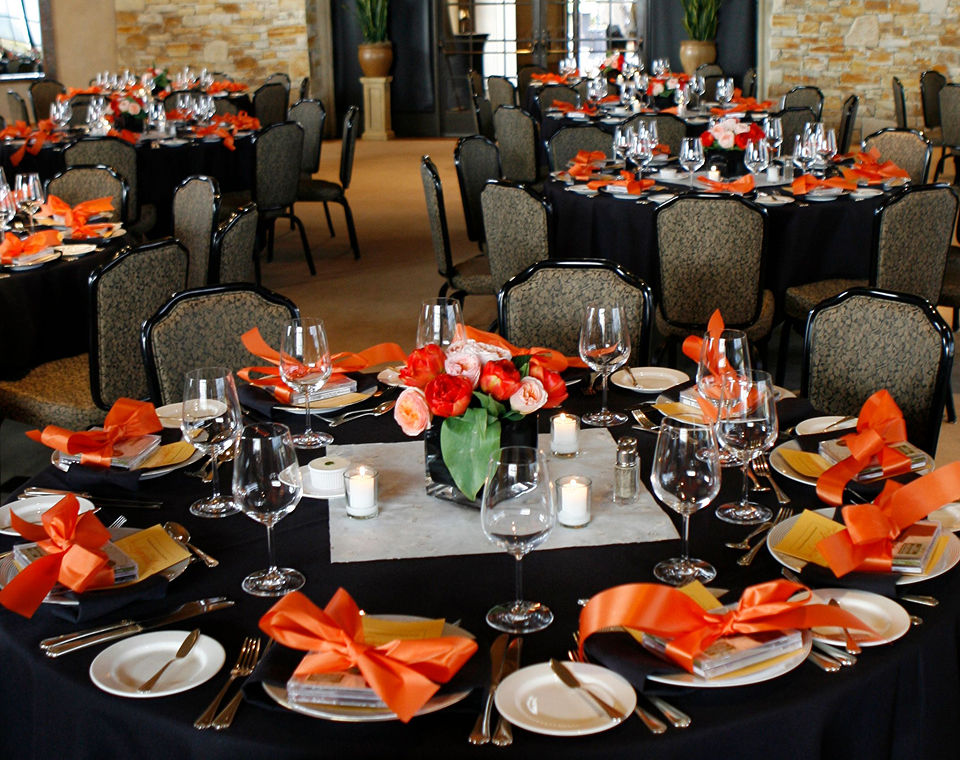Setup tables in the dining room at The Inn at Spanish Bay