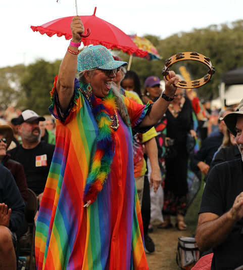 Audience member with tambourine
