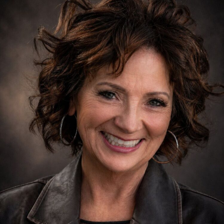 A woman smiling