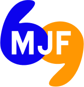 Letters MJF in front of a blue and orange 69